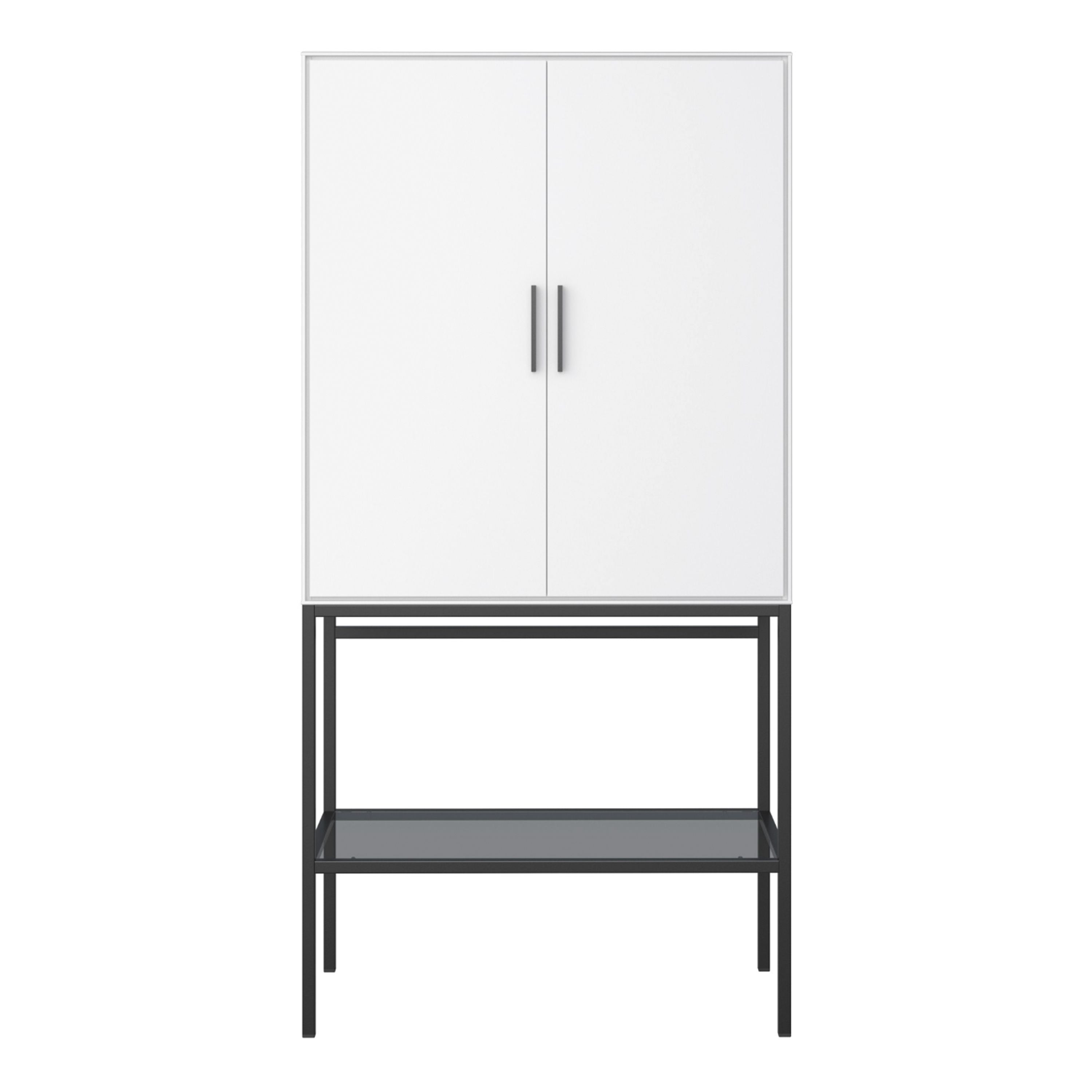 *Slimline 2 Door Tall Cabinet In Pure White With Steel Black Legs - Price Crash Furniture