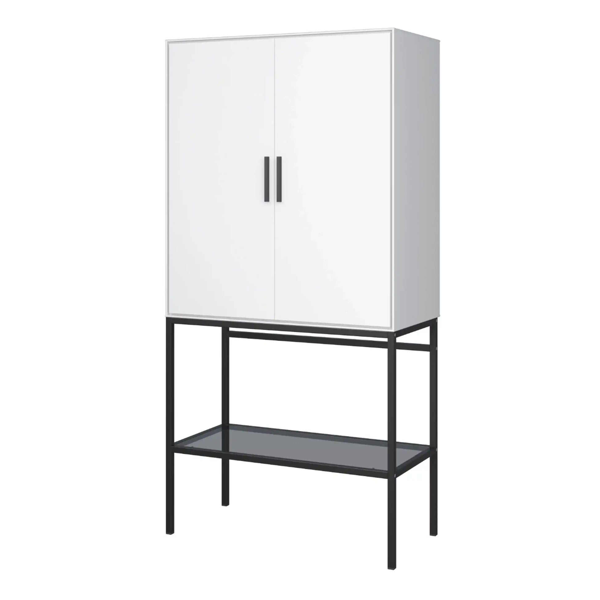 *Slimline 2 Door Tall Cabinet In Pure White With Steel Black Legs - Price Crash Furniture