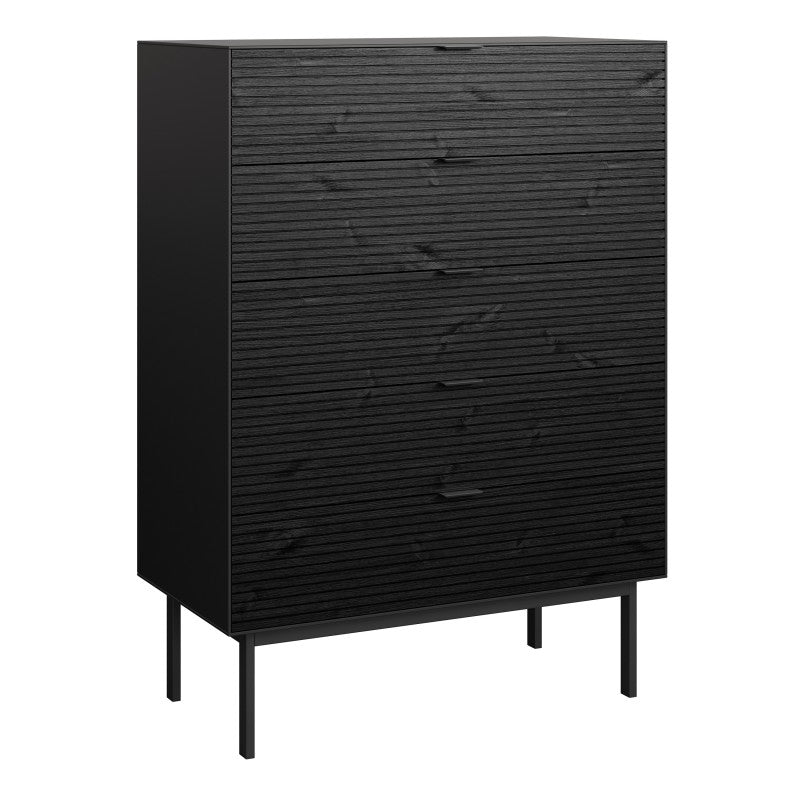 Soma 5 Drawer Chest of Drawers In Granulated Black Brushed Black - Price Crash Furniture