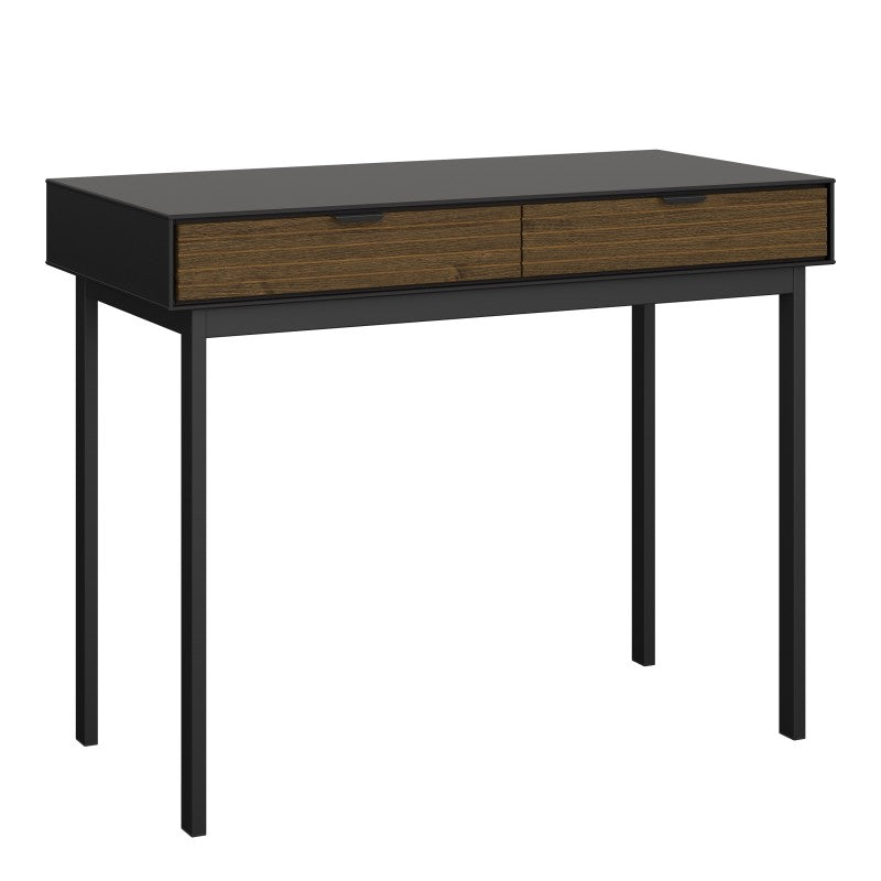Soma Modern Industrial Style Desk 2 Drawers In Granulated Black Brushed Espresso - Price Crash Furniture