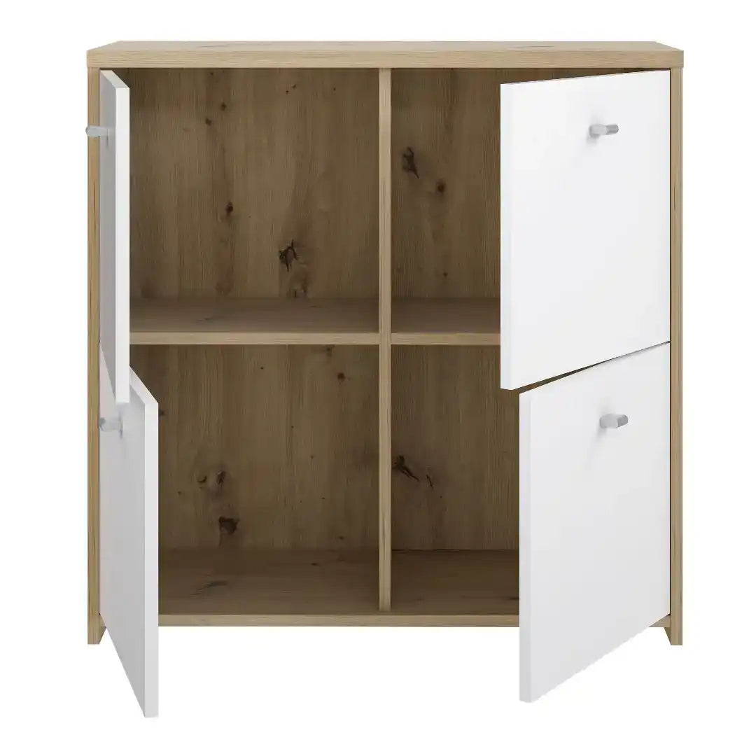 Best Chest Storage Cabinet with 4 Doors in Artisan Oak/White - Price Crash Furniture