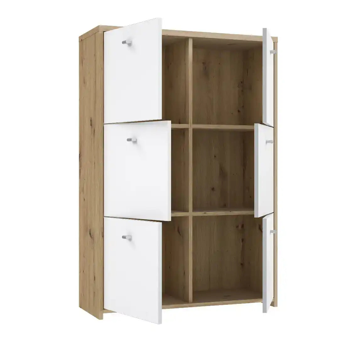 Best Chest Storage Cabinet with 6 Doors in Artisan Oak/White - Price Crash Furniture