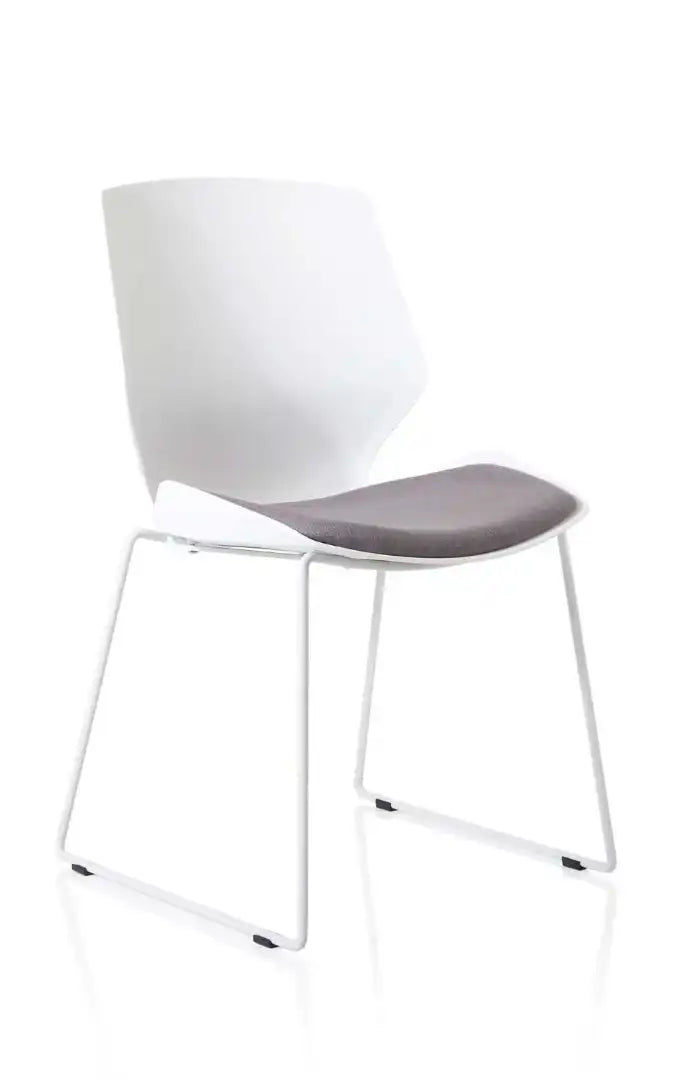 Florence Sled White Frame Fabric Seat Visitor Chair - Price Crash Furniture