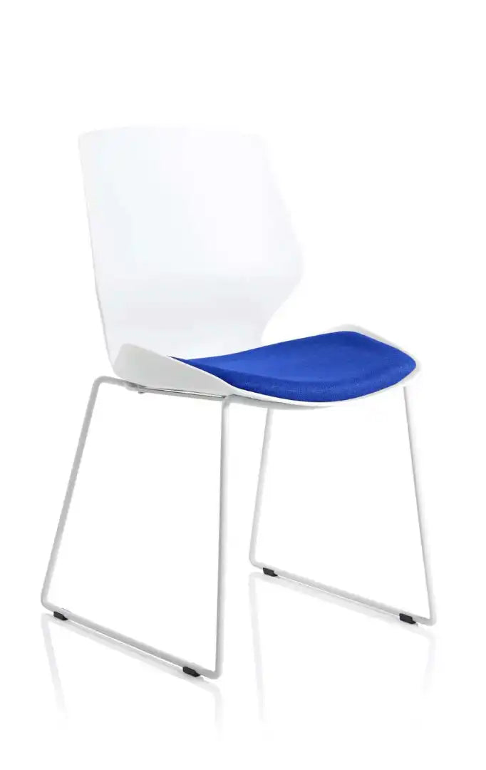 Florence Sled White Frame Fabric Seat Visitor Chair - Price Crash Furniture