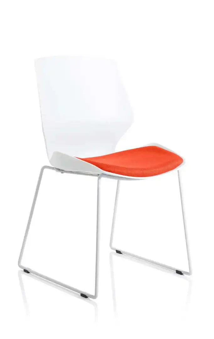 Florence Sled White Frame Fabric Seat Visitor Chair - Price Crash Furniture