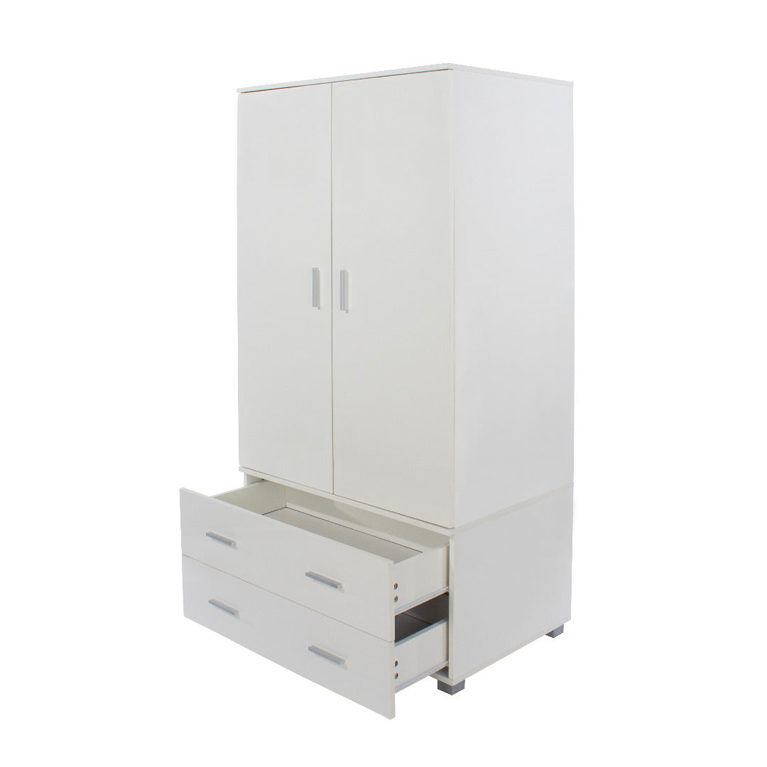 Lido - White high gloss 2 door, 2 drawer low wardrobe - Price Crash Furniture