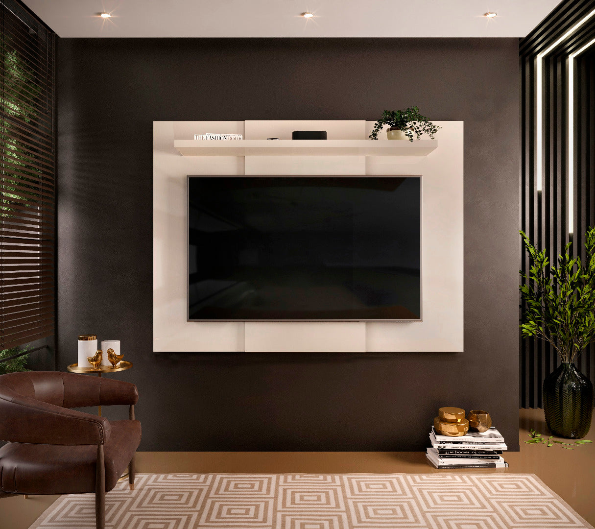 Lido extendable fixed TV wall panel, gloss white - Price Crash Furniture