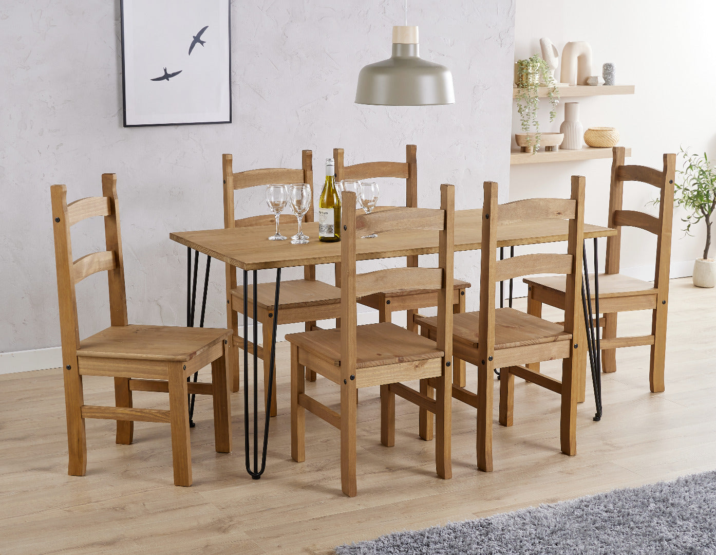 Core Augusta large dining table + 6 chair Set, 1xASTB3 + 3xCR105 (pairs) - Price Crash Furniture