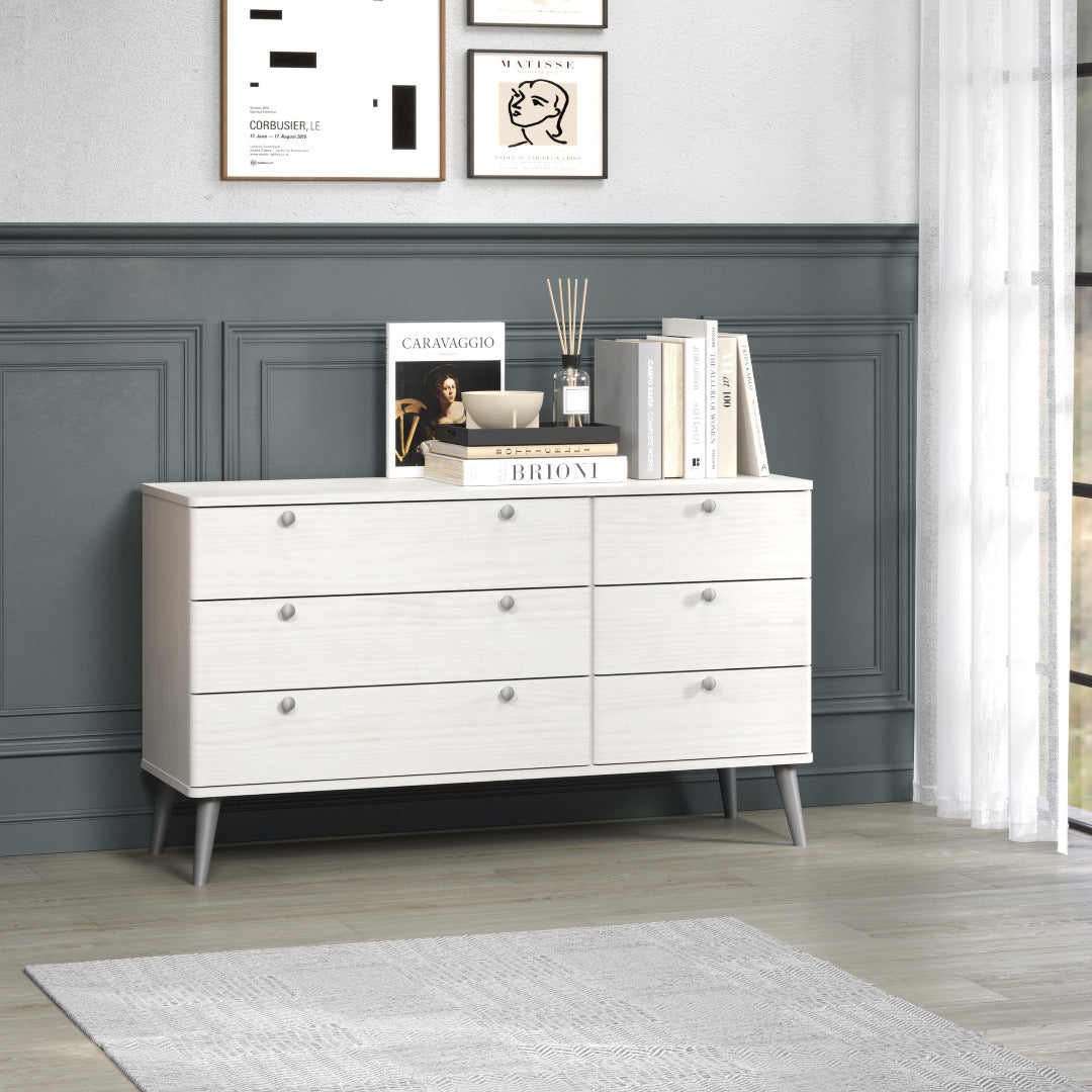 Core Augusta Curve 3+3 drawer wide chest - Price Crash Furniture