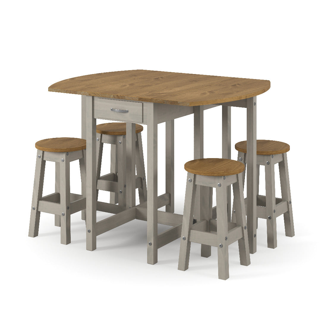 Corona Grey Dining Set - oval breakfast drop leaf gateleg table & 2 stool set - Price Crash Furniture