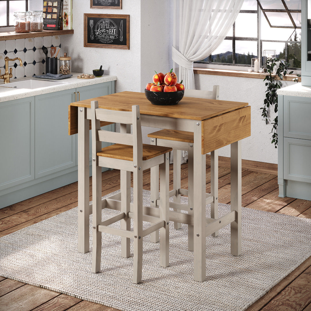 Corona Grey Dining Set - square high breakfast bar drop leaf table and bar chair set - Price Crash Furniture