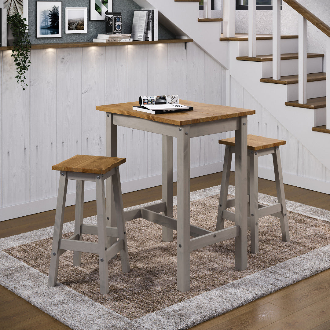 Corona Grey Dining Set - live edge large rectangular high breakfast bar table and stool set - Price Crash Furniture