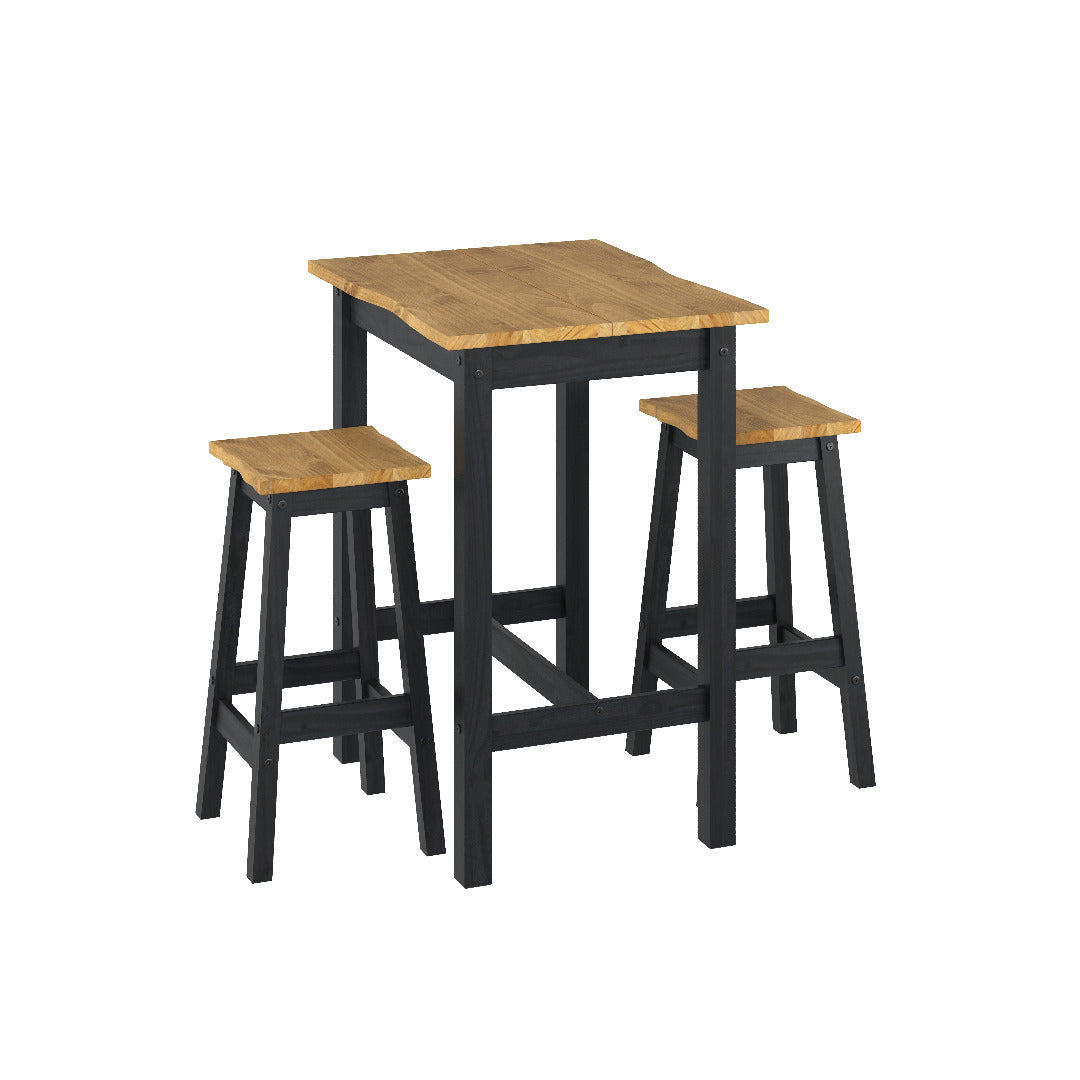 Corona Black Dining Set - live edge small rectangular high breakfast bar table & 2 bar stool set - Price Crash Furniture