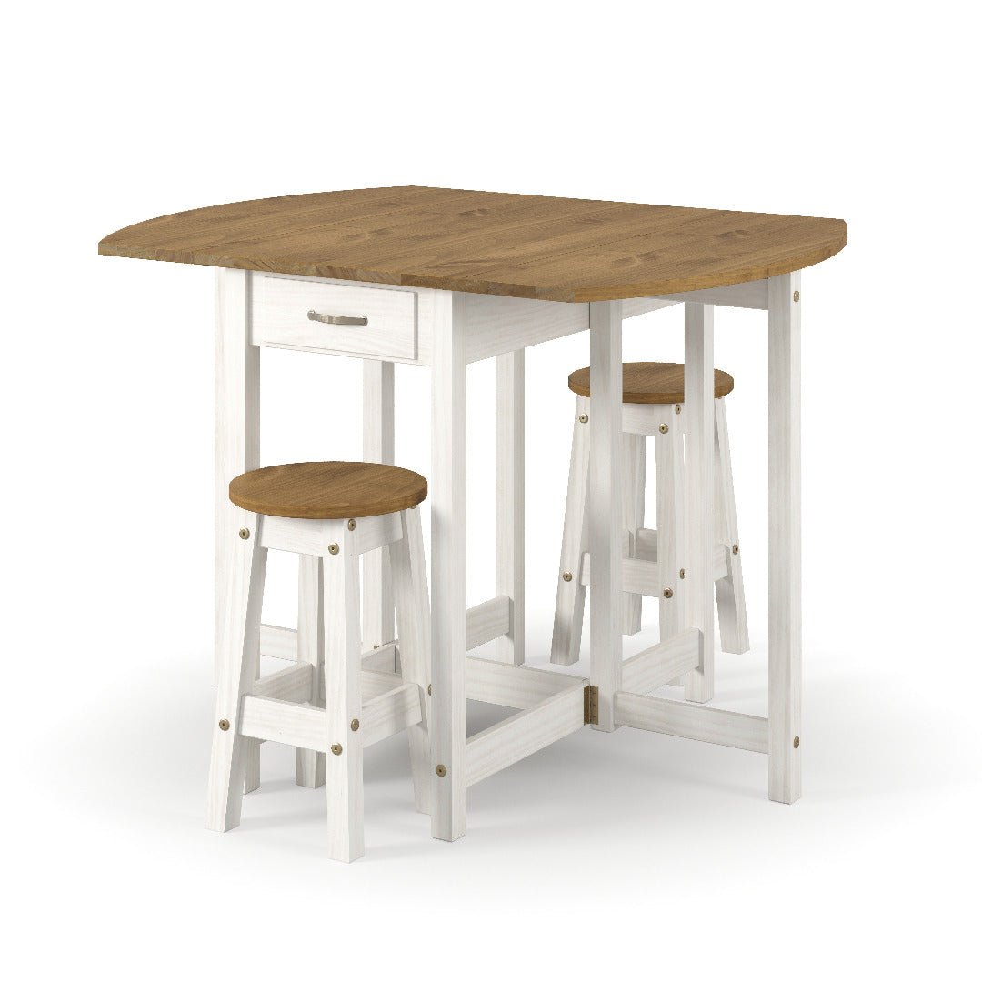 Corona White Dining Set - oval breakfast drop leaf gateleg table & 2 stool set - Price Crash Furniture