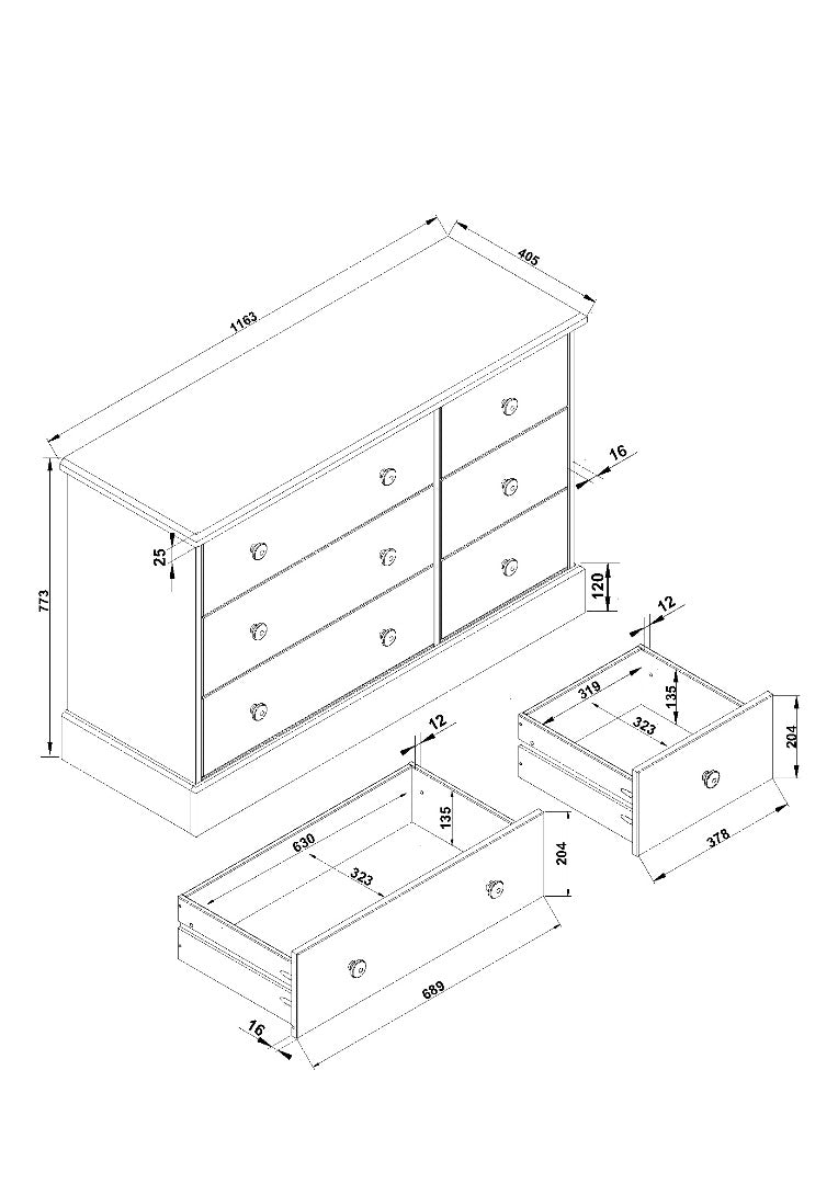 Cotswold 3+3 drawer wide chest of drawers - Price Crash Furniture