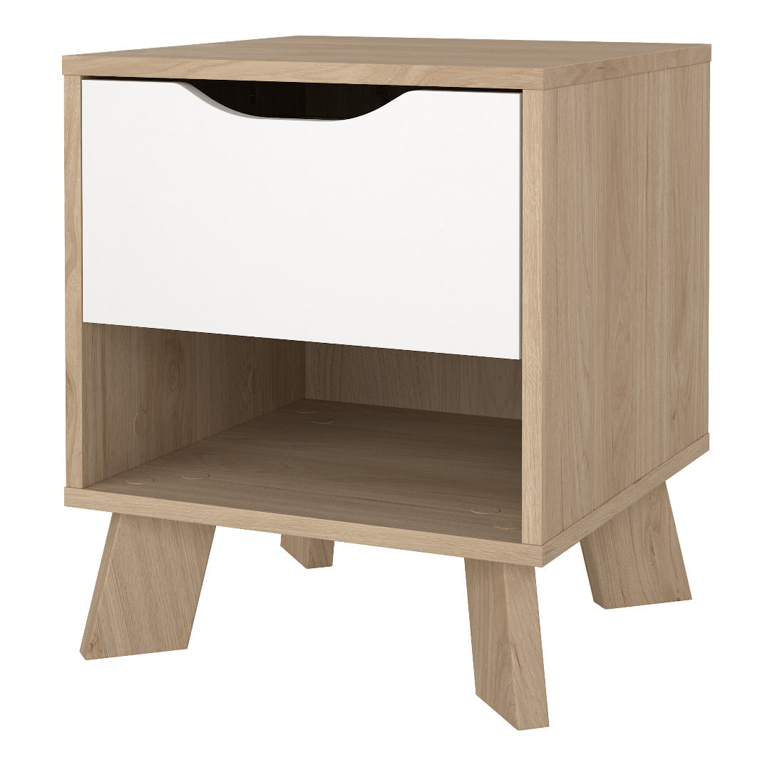 Ikast Nightstand 1 Drawer in Jackson Hickory and White - Price Crash Furniture