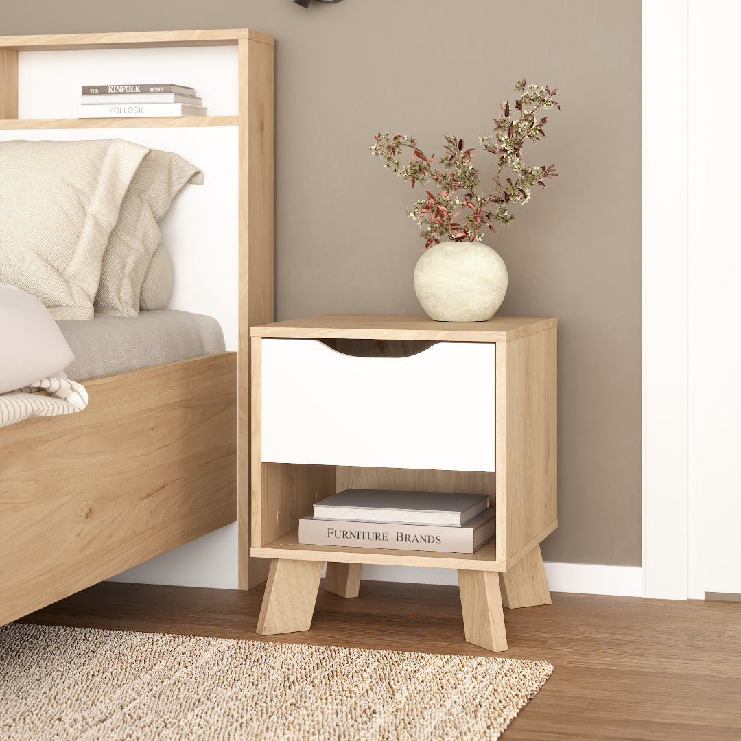 Ikast Nightstand 1 Drawer in Jackson Hickory and White - Price Crash Furniture