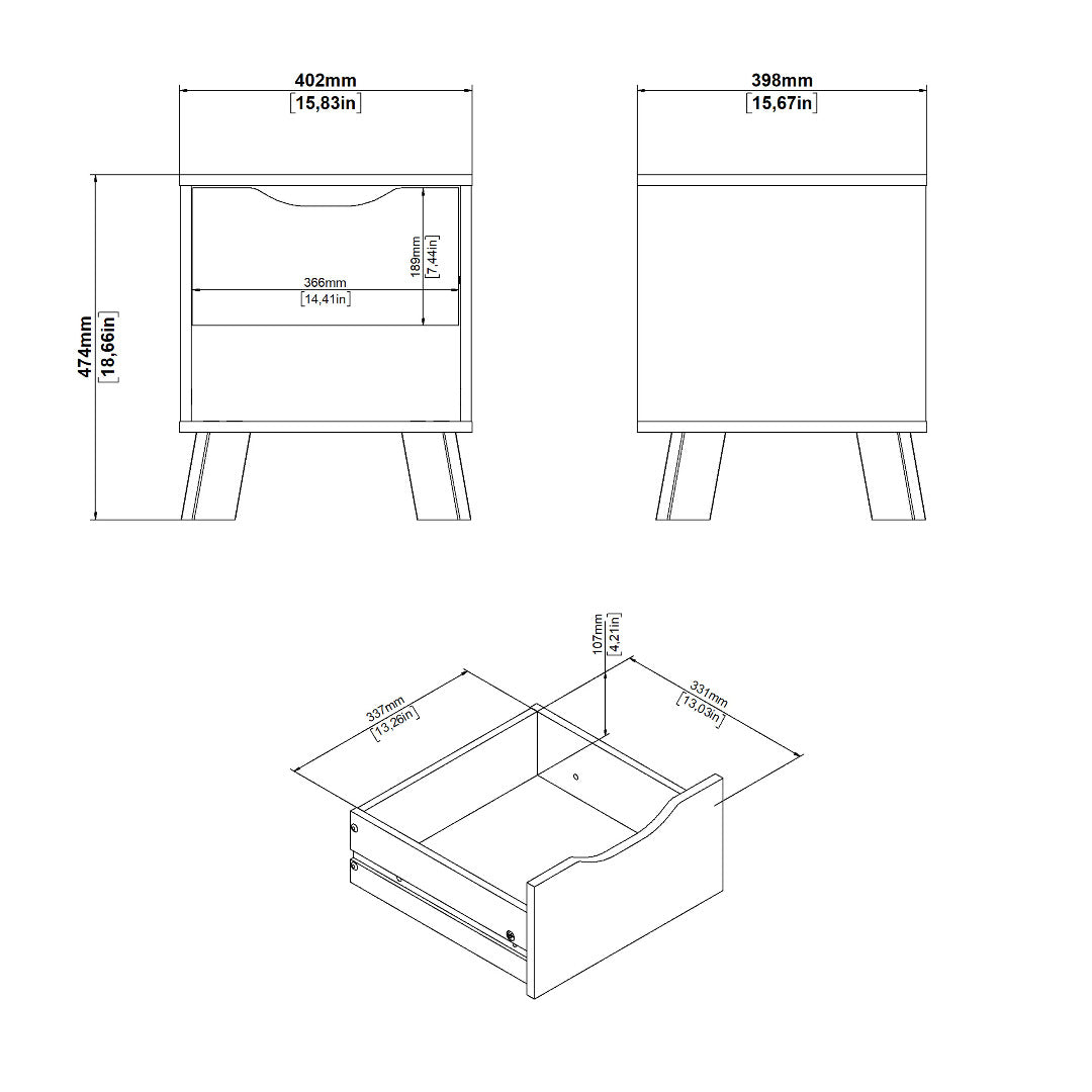 Ikast Nightstand 1 Drawer in Jackson Hickory and White - Price Crash Furniture