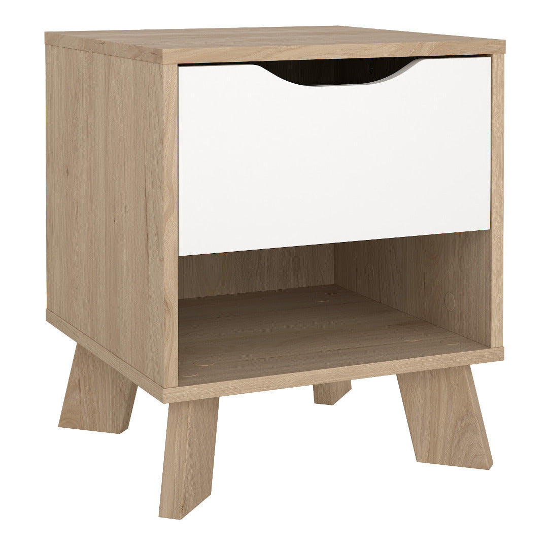 Ikast Nightstand 1 Drawer in Jackson Hickory and White - Price Crash Furniture