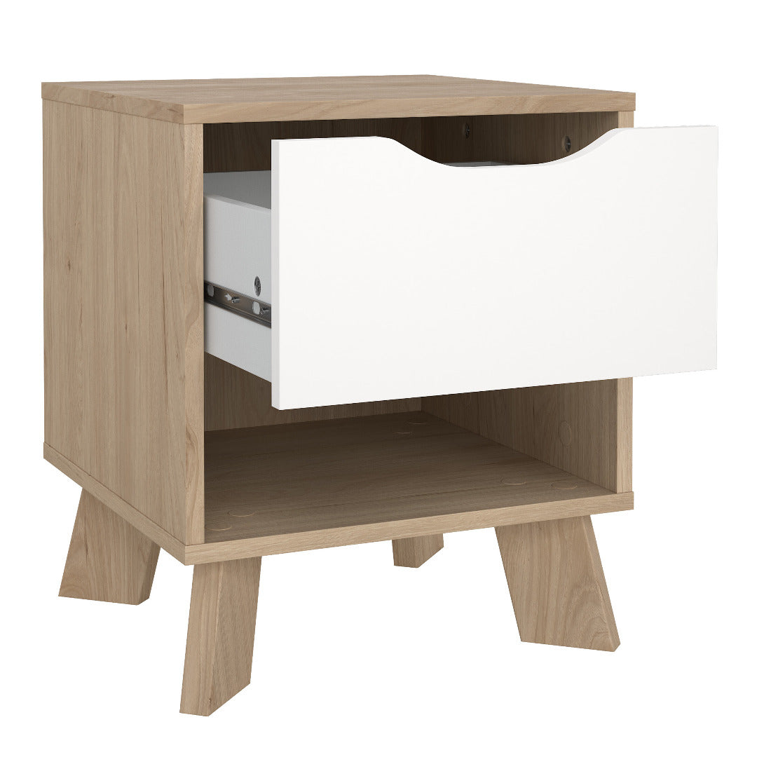 Ikast Nightstand 1 Drawer in Jackson Hickory and White - Price Crash Furniture