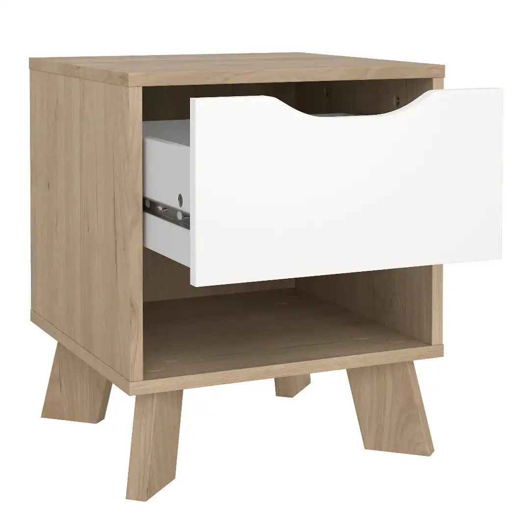Ikast Nightstand 1 Drawer in Jackson Hickory and White - Price Crash Furniture