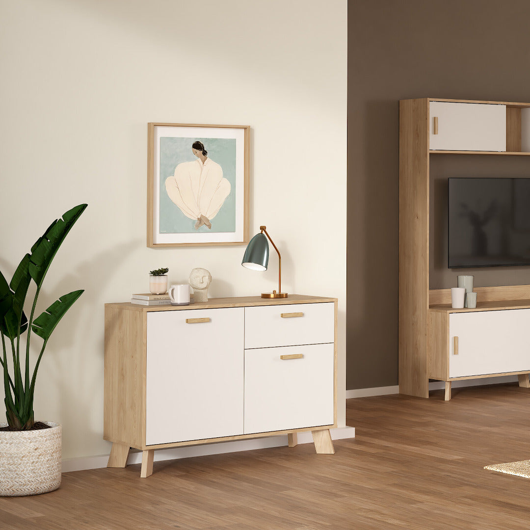 Ikast Sideboard 2 Doors + 1 Drawer in Jackson Hickory and White - Price Crash Furniture