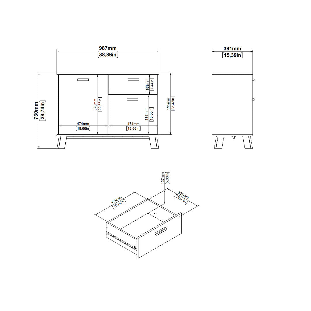 Ikast Sideboard 2 Doors + 1 Drawer in Jackson Hickory and White - Price Crash Furniture