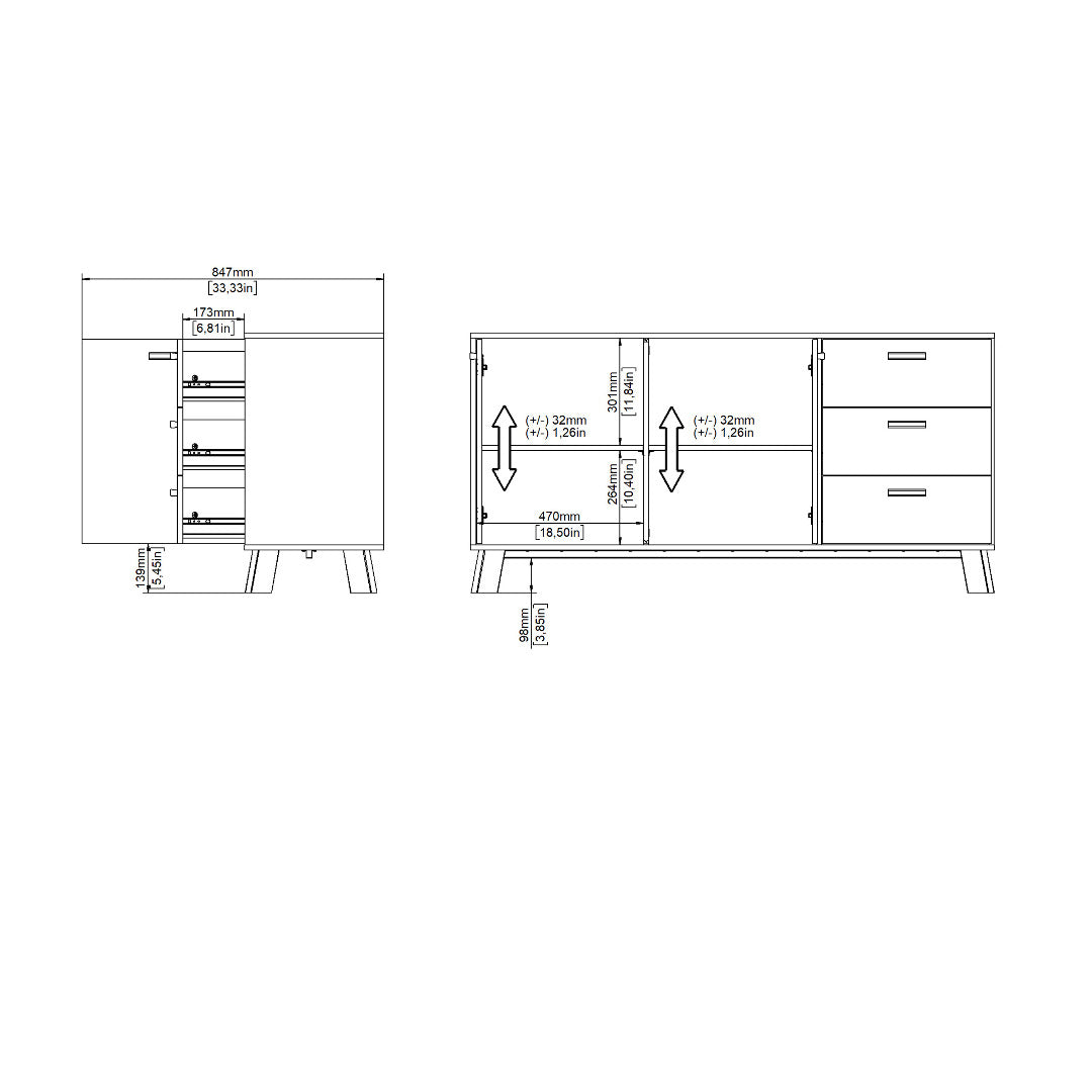 Ikast Sideboard 2 Doors + 3 Drawers in Jackson Hickory and White - Price Crash Furniture