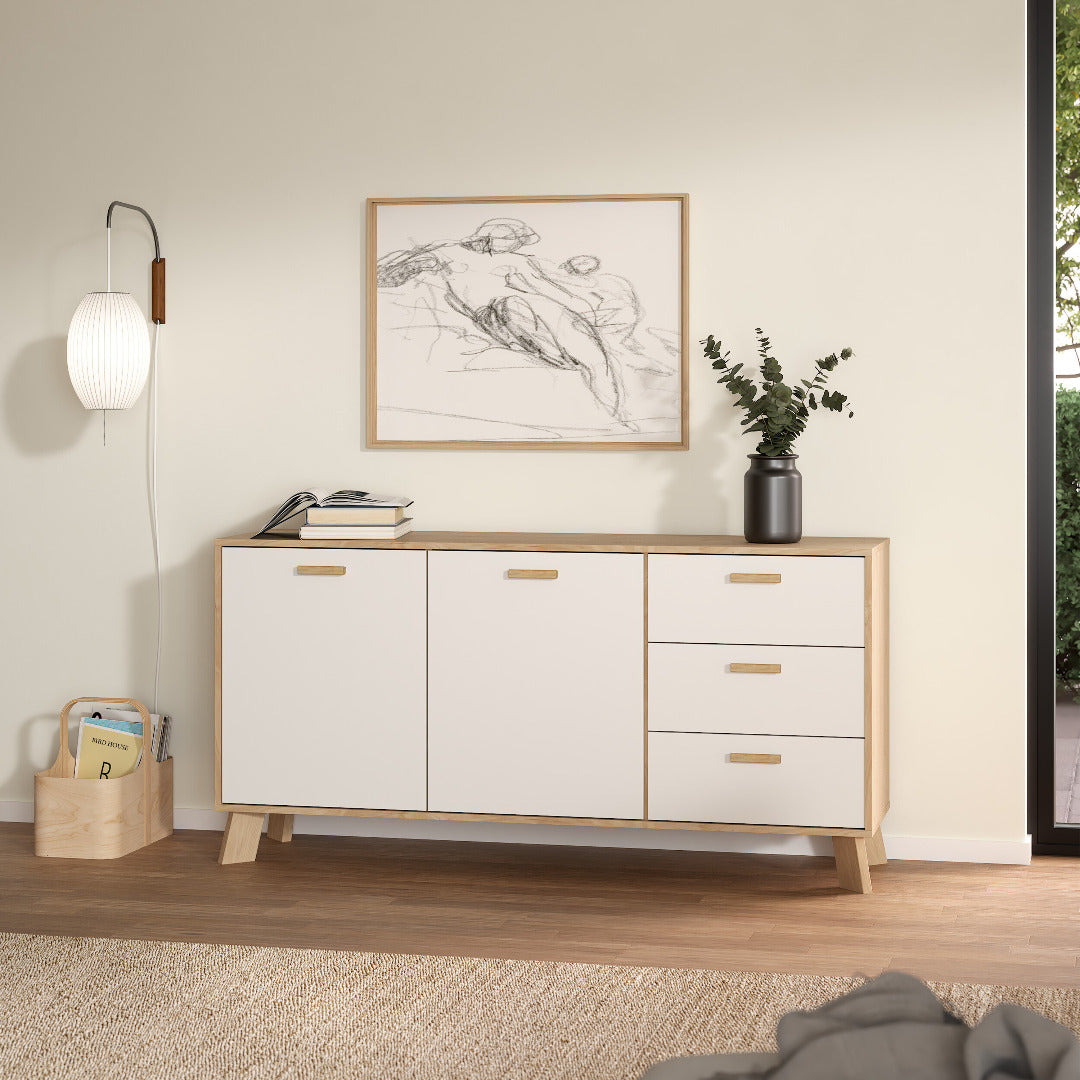 Ikast Sideboard 2 Doors + 3 Drawers in Jackson Hickory and White - Price Crash Furniture