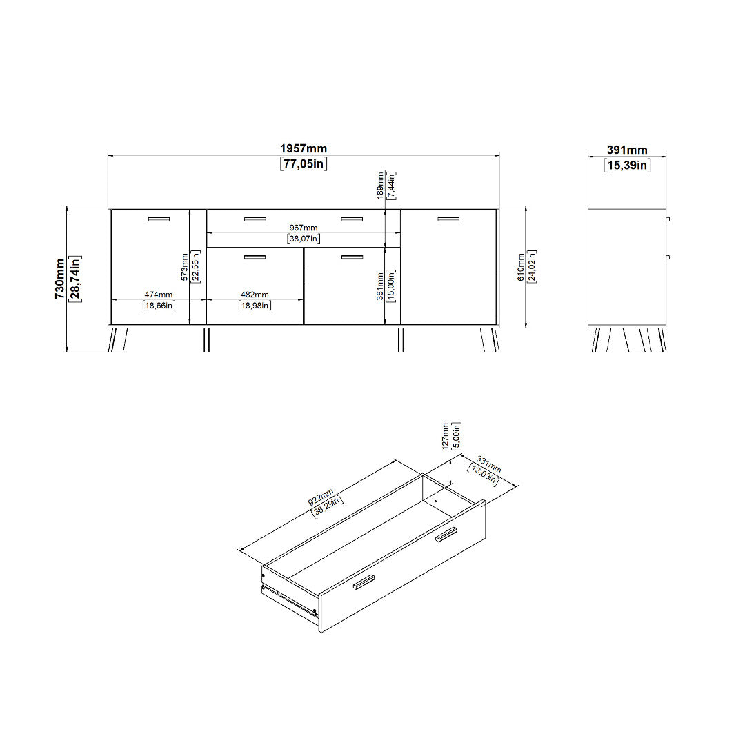 Ikast Sideboard 4 Doors + 1 Drawer in Jackson Hickory and White - Price Crash Furniture