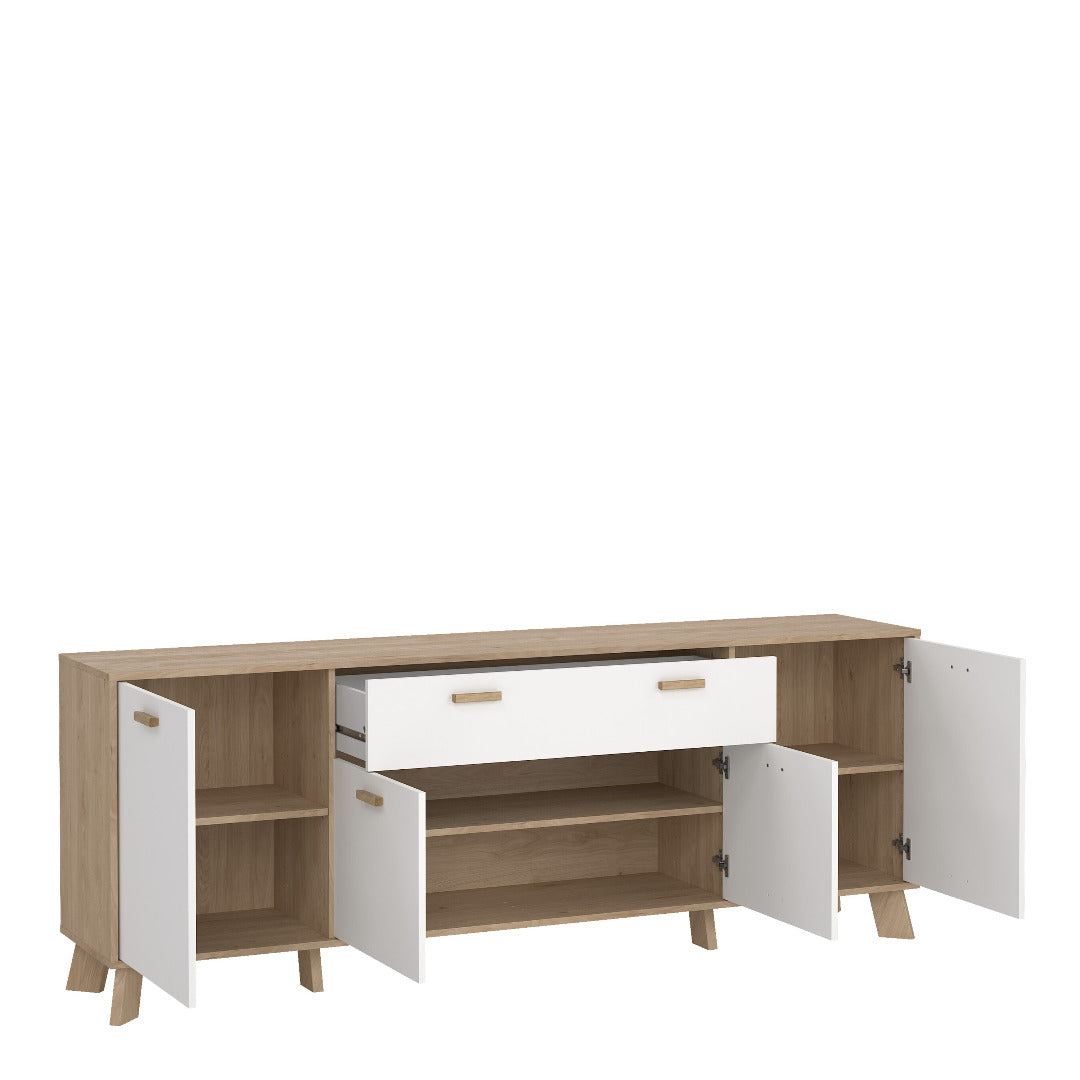 Ikast Sideboard 4 Doors + 1 Drawer in Jackson Hickory and White - Price Crash Furniture