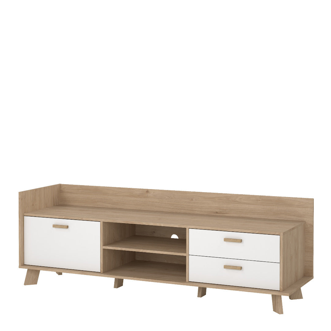 Ikast TV-unit with 1 Door + 2 Drawers in Jackson Hickory and White - Price Crash Furniture