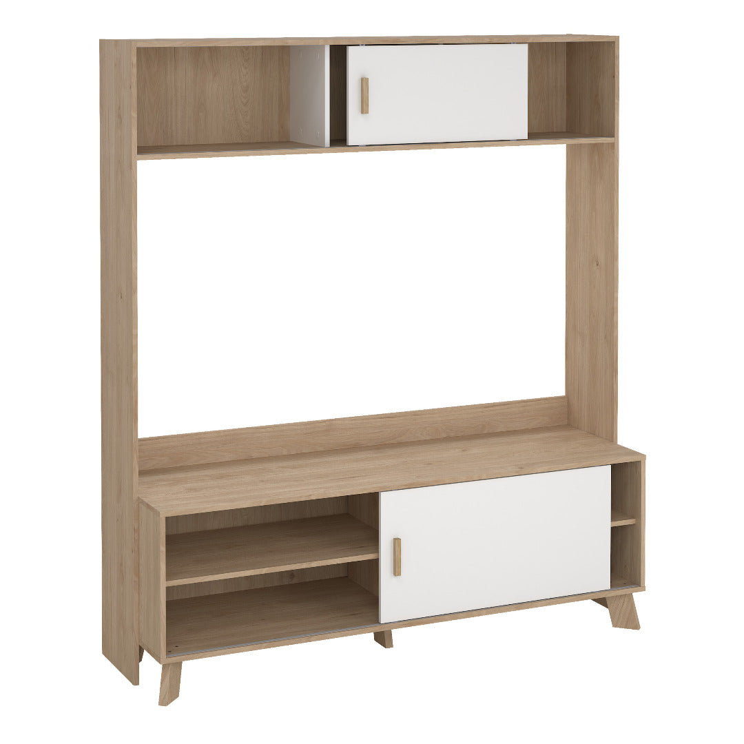 Ikast TV-Wall Unit with 2 Sliding Doors in Jackson Hickory and White - Price Crash Furniture