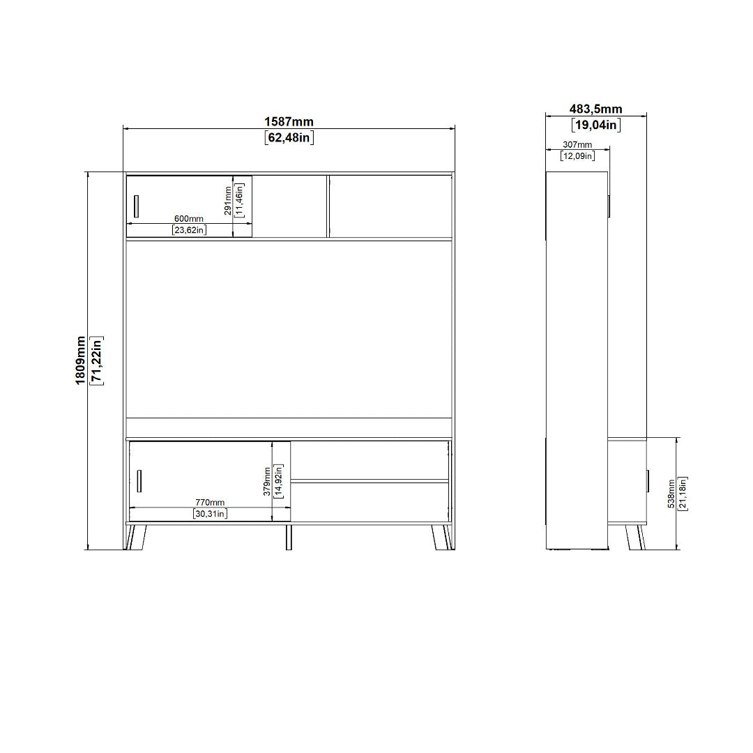 Ikast TV-Wall Unit with 2 Sliding Doors in Jackson Hickory and White - Price Crash Furniture