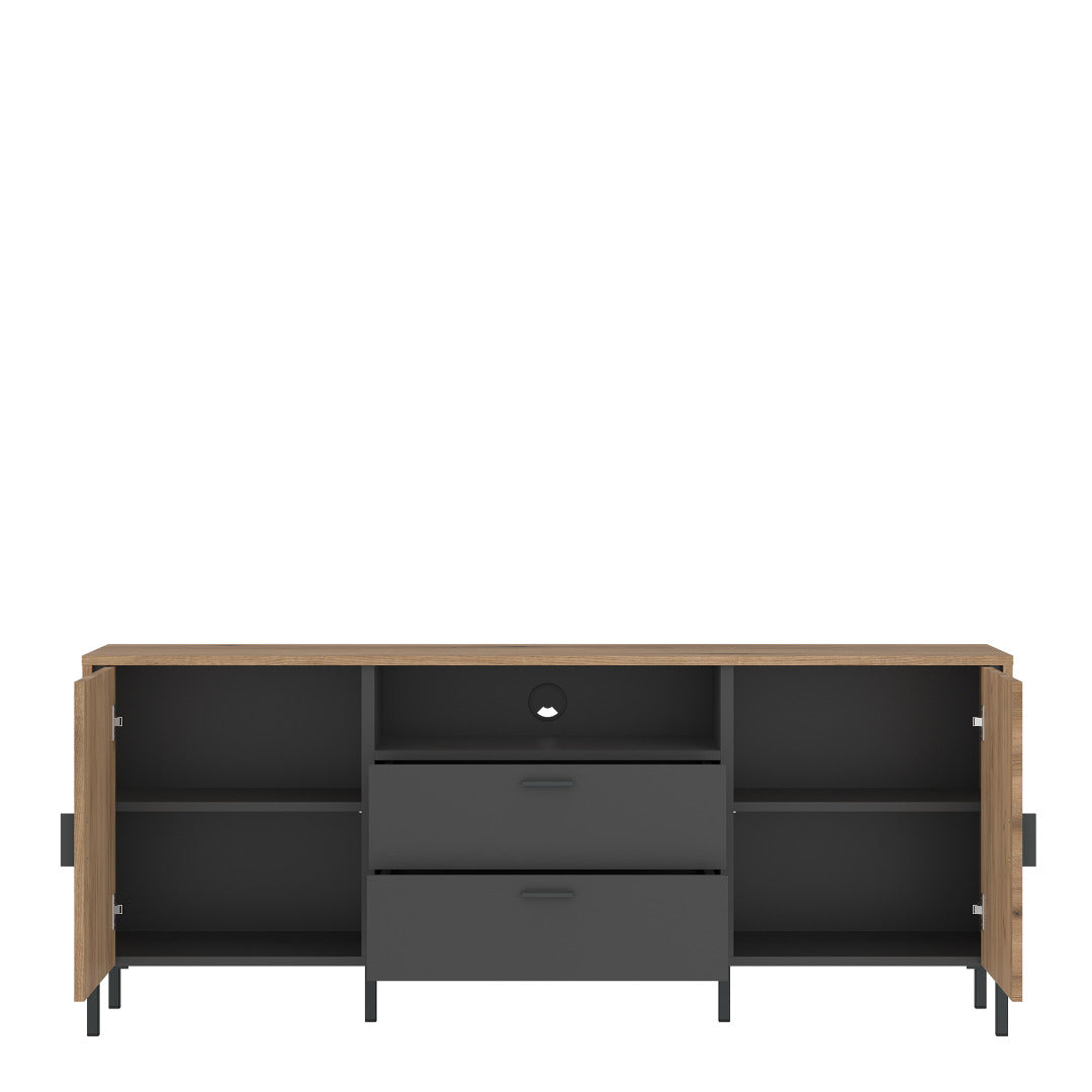 Arundel TV Cabinet 2 Door 2 Drawer 158cm Wide in Oak/Grey - Price Crash Furniture