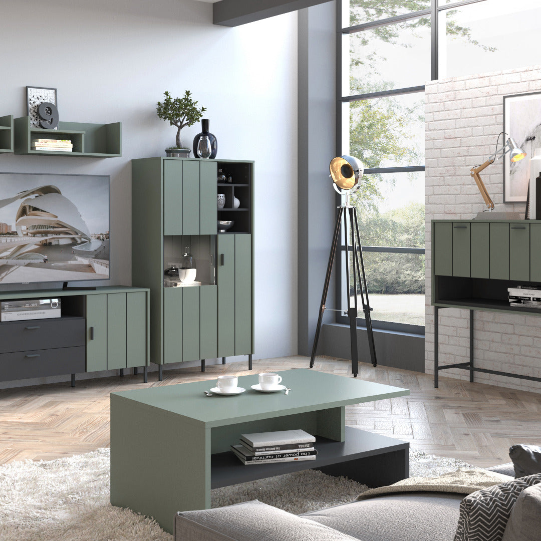 Arundel 2 Door Display Cabinet in Green/Grey - Price Crash Furniture