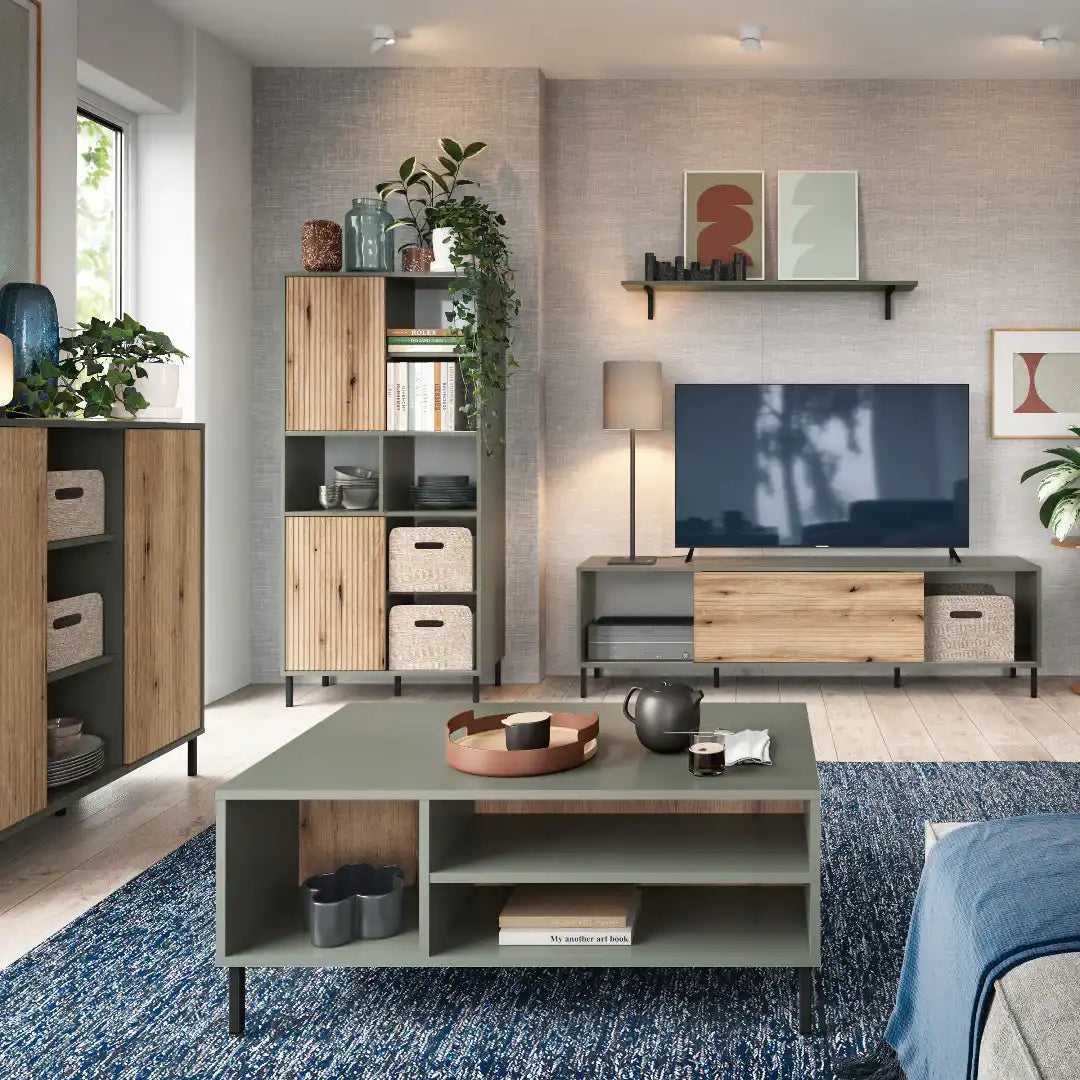 Darwin Sideboard 1 Door in Green/Oak - Price Crash Furniture