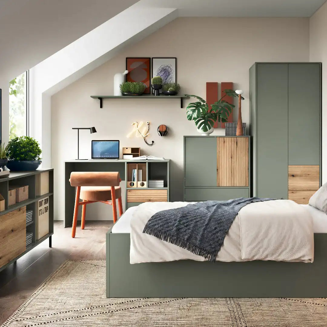 Darwin Sideboard 2 Door 2 Drawer in Green/Oak - Price Crash Furniture