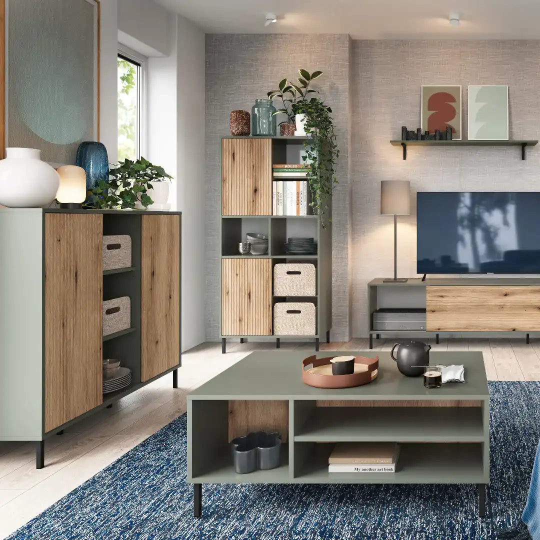 Darwin Sideboard 2 Door in Green/Oak - Price Crash Furniture