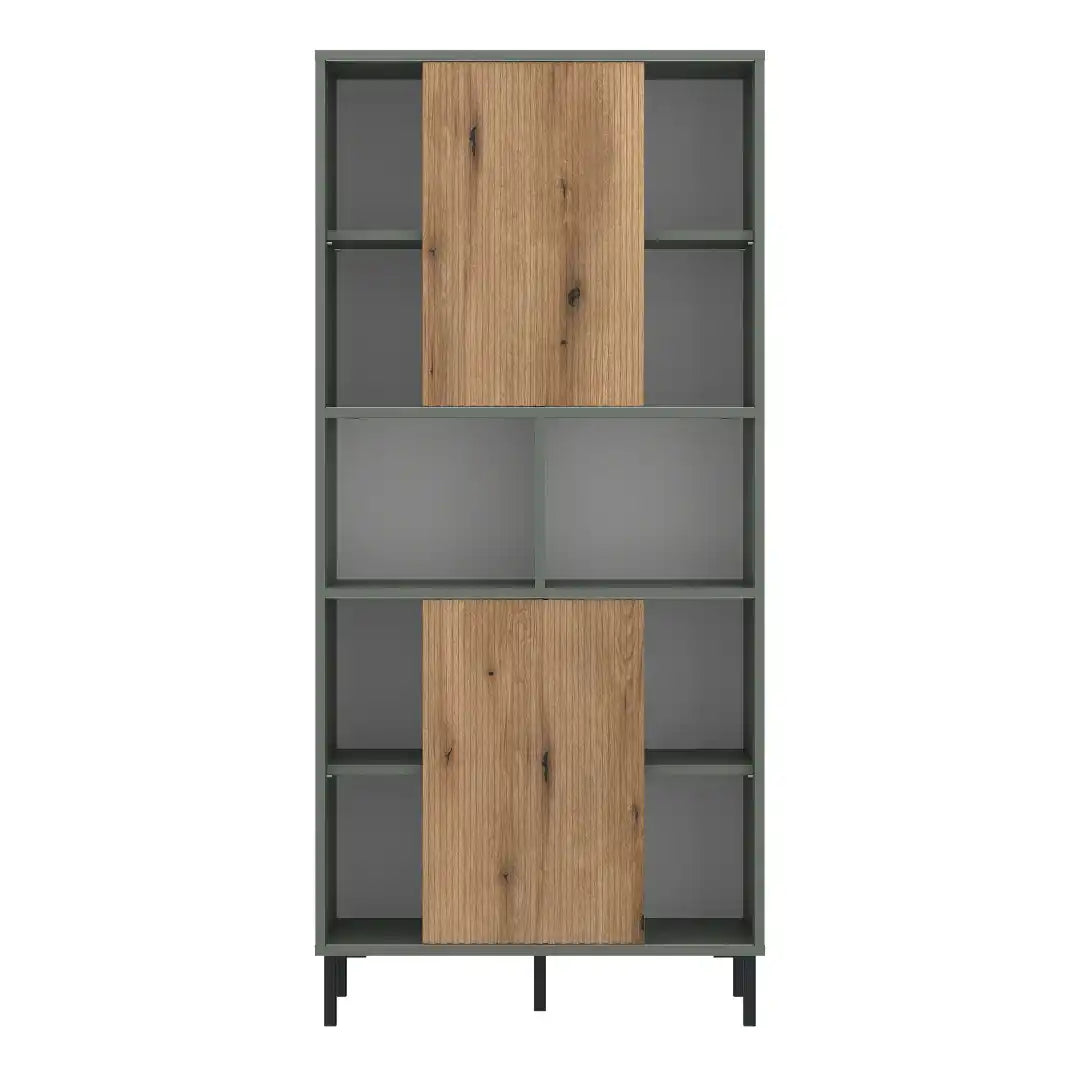 Darwin Bookcase 2 Door in Green/Oak - Price Crash Furniture
