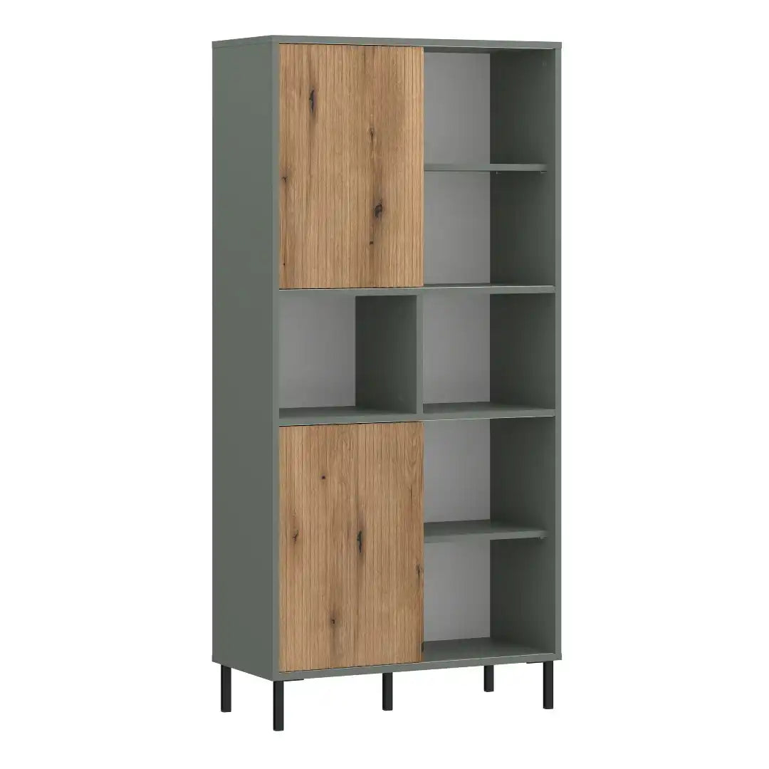 Darwin Bookcase 2 Door in Green/Oak - Price Crash Furniture