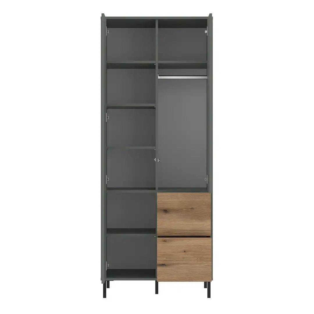 Darwin Wardrobe 2 Door 2 Drawer in Green/Oak - Price Crash Furniture