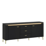 Genoa TV Cabinet 2 Door 3 Drawer 155cm Wide in Black Matt/Gold - Price Crash Furniture