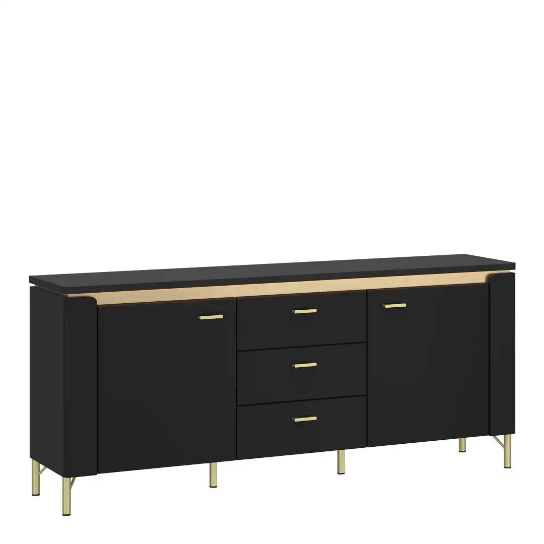 Genoa TV Cabinet 2 Door 3 Drawer 155cm Wide in Black Matt/Gold - Price Crash Furniture