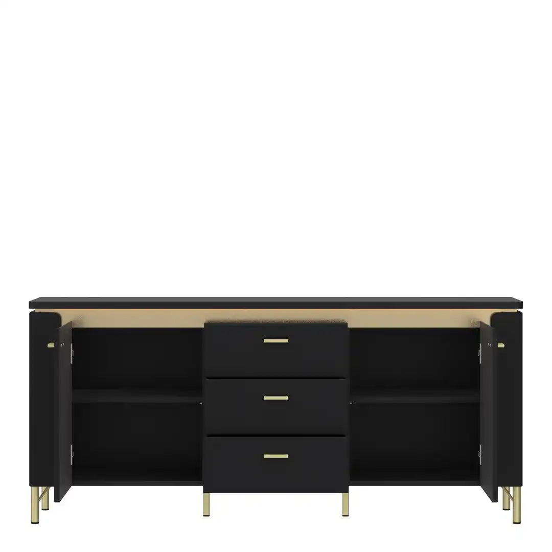 Genoa TV Cabinet 2 Door 3 Drawer 155cm Wide in Black Matt/Gold - Price Crash Furniture