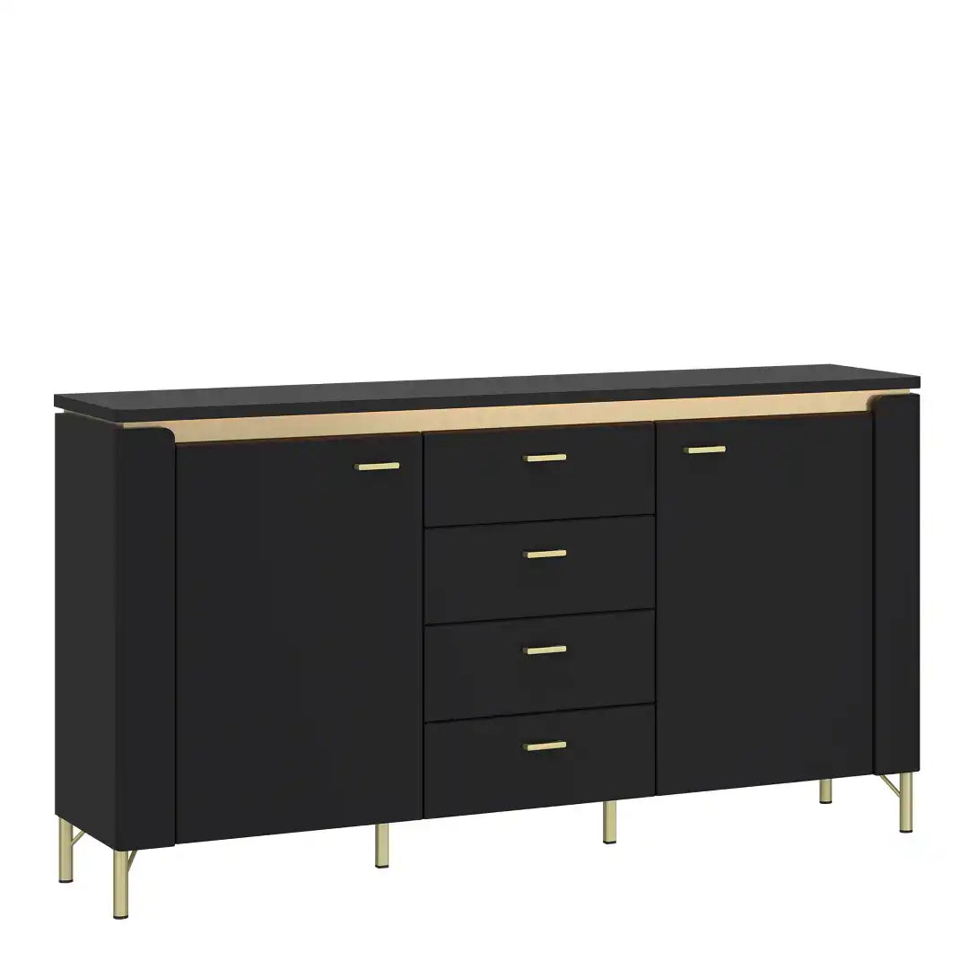 Genoa Sideboard 2 Door 4 Drawer in Black Matt/Gold - Price Crash Furniture