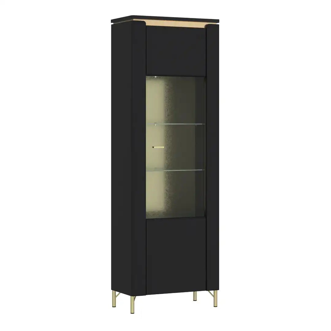 Genoa Vitrin 1 Door in Black Matt/Gold - Price Crash Furniture