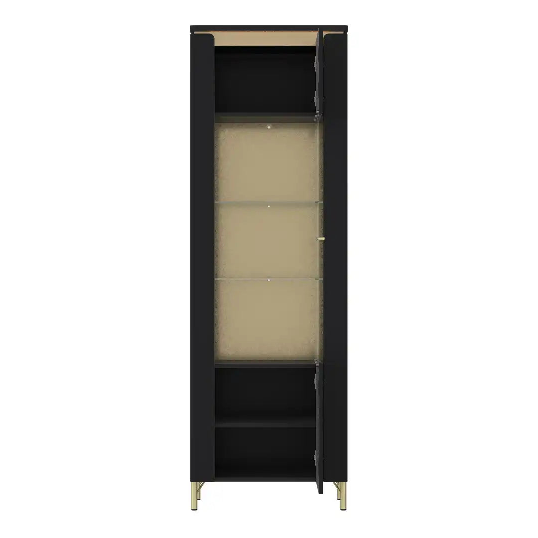 Genoa Vitrin 1 Door in Black Matt/Gold - Price Crash Furniture