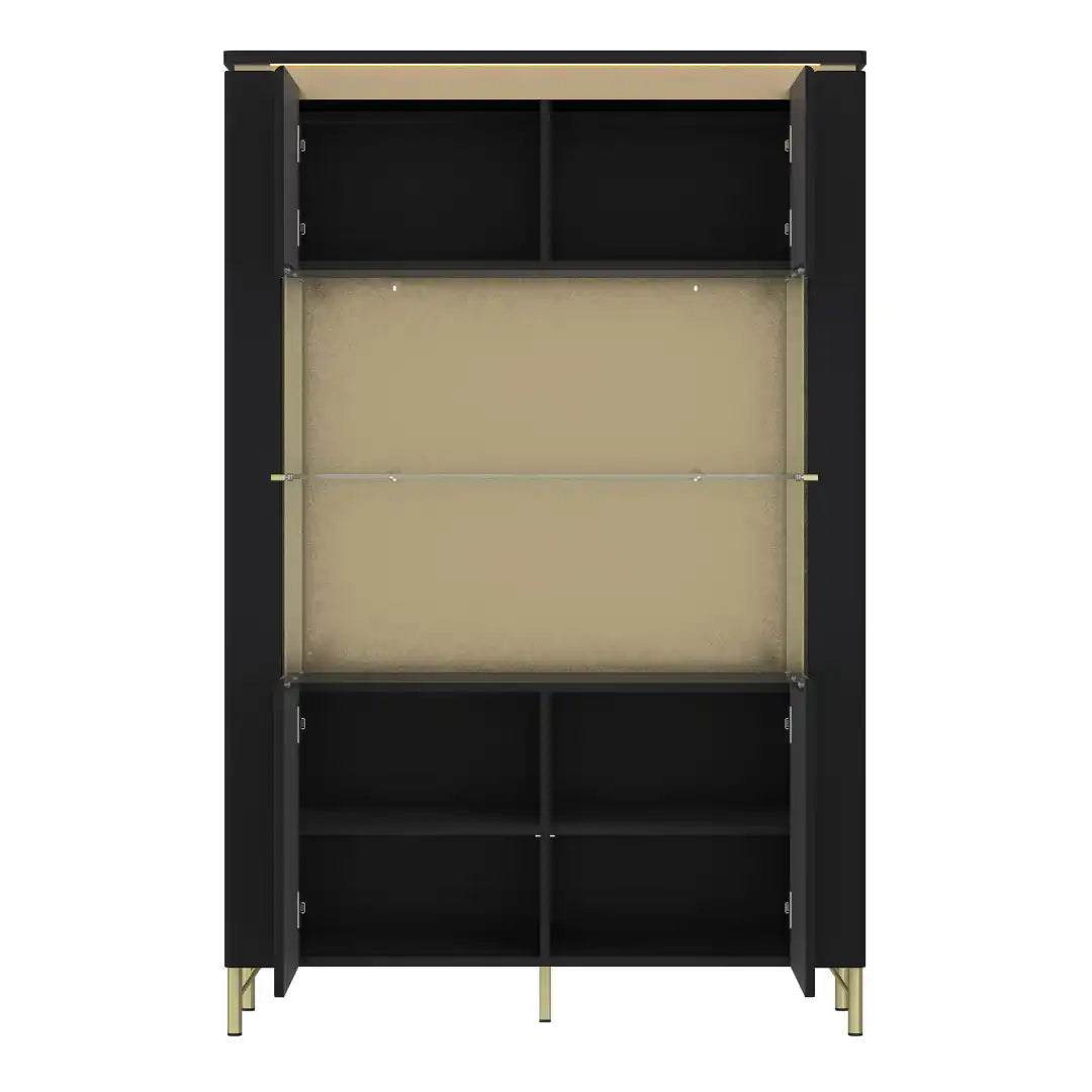 Genoa Vitrin 2 Door in Black Matt/Gold - Price Crash Furniture