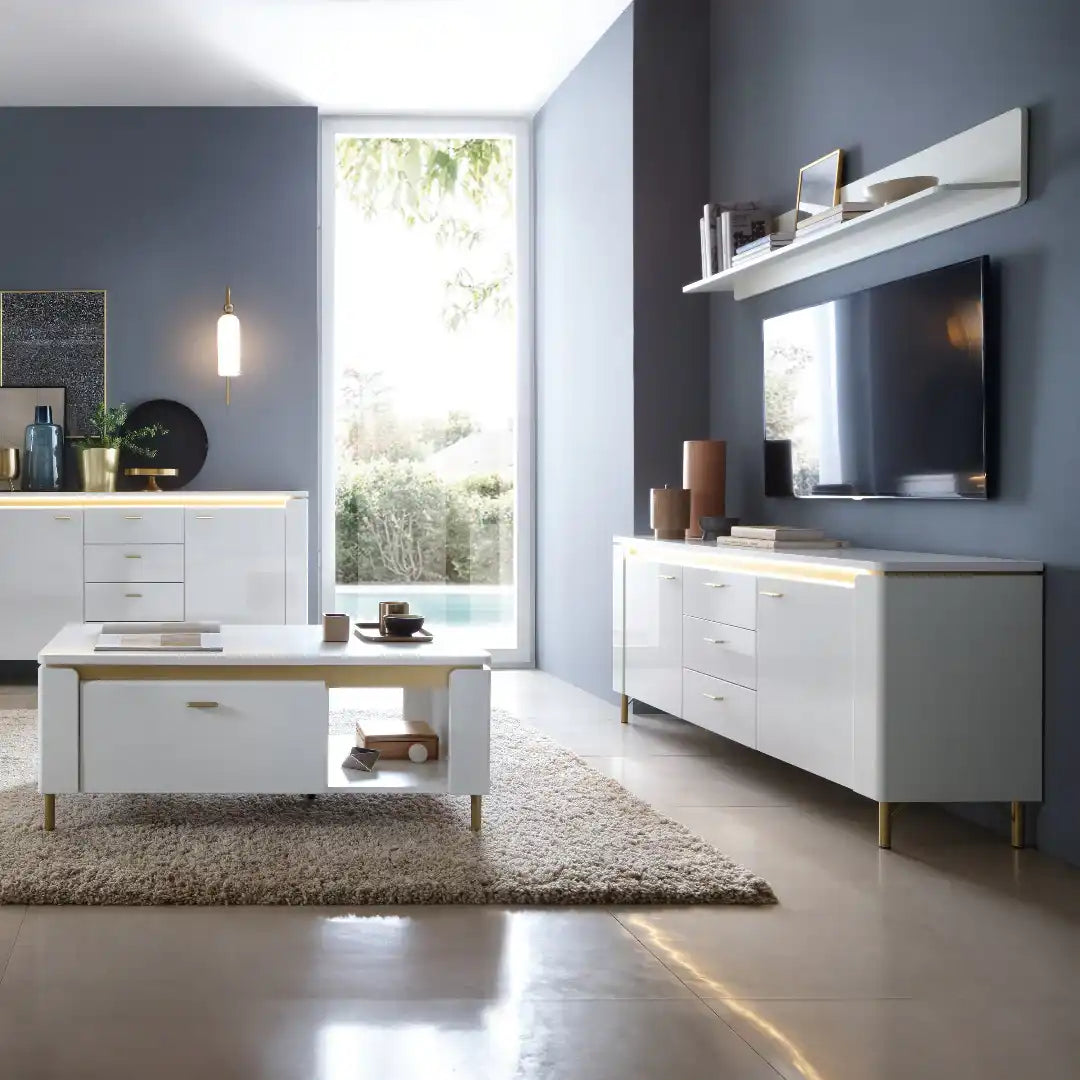 Lazio TV Cabinet 2 Door 3 Drawer in Alpine White/White Gloss - Price Crash Furniture